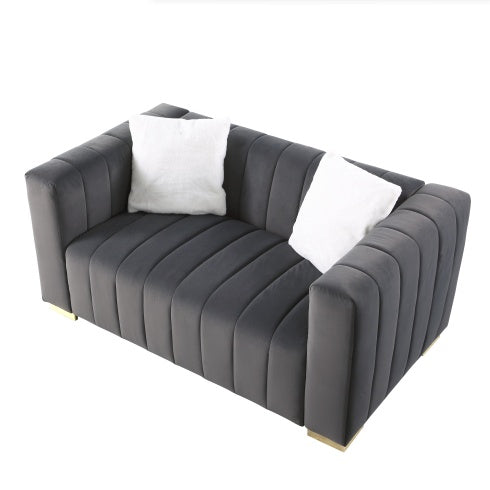 Modern Channel Chesterfield-Style Loveseat – Grey Velvet | Seraph & Stone