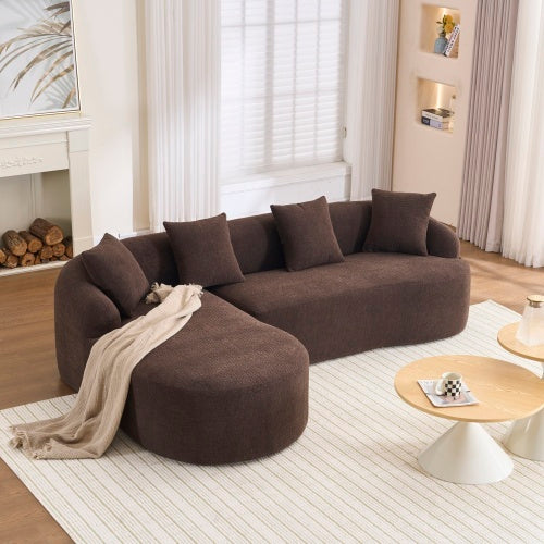 Full-Compression Chenille L-Shape Sectional Sofa – Brown Modular Chaise, 30D High-Density, 900 lbs Capacity