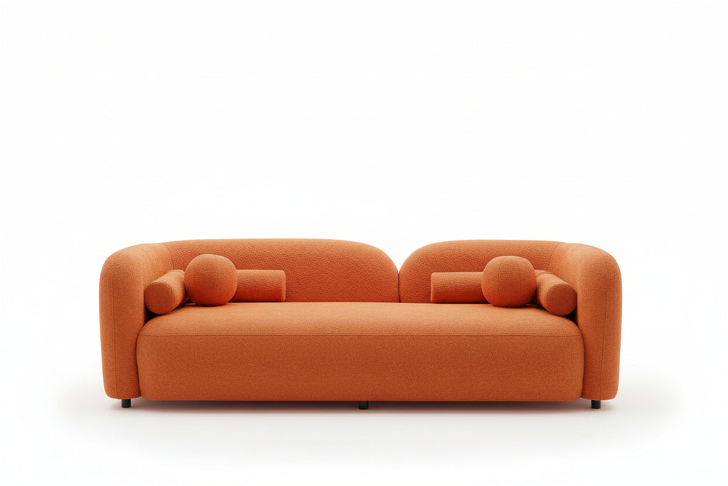 Bodur Japandi Style Luxury Modern Orange Boucle Fabric Curvy Arm Couch