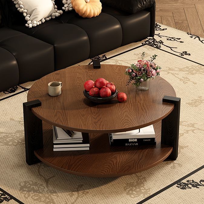 Middle Ancient Style Solid Wood Black Walnut Color Circular Small Coffee Table
