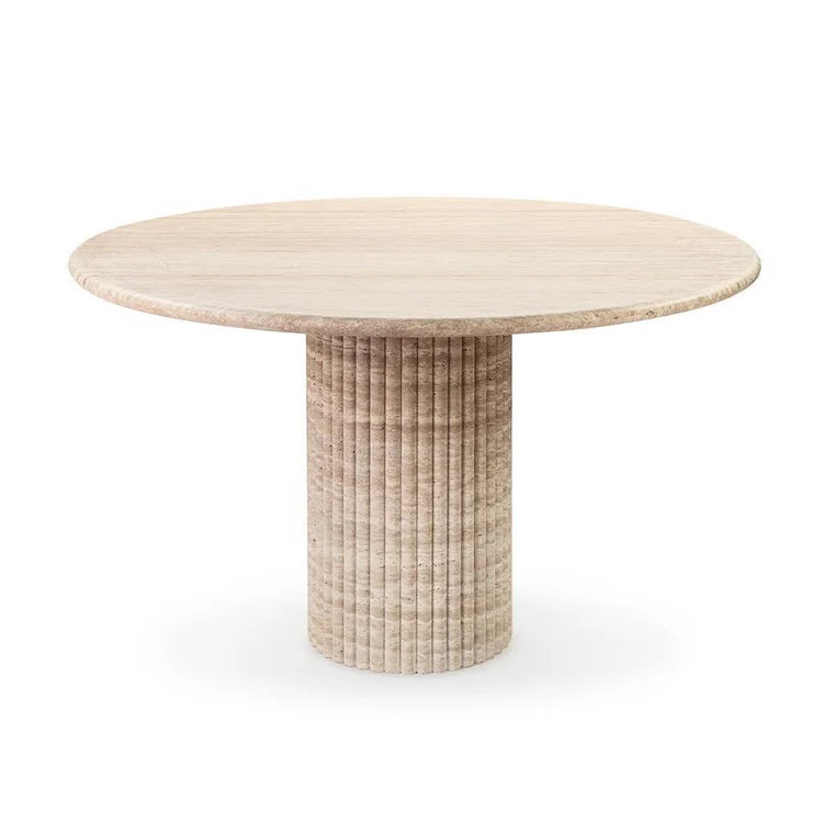Fluted Oval Beige Travertine Dining Table