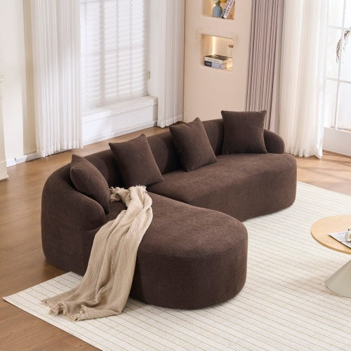 Full-Compression Chenille L-Shape Sectional Sofa – Brown Modular Chaise, 30D High-Density, 900 lbs Capacity