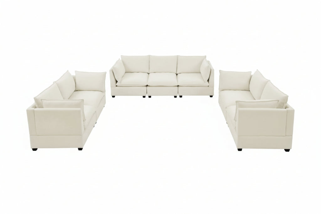 3-Piece Chenille Fabric Sofa Set – | Beige & White