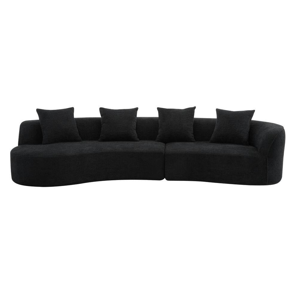 Haven 126.25 In. Modern Boucle Fabric Upholstered 5-Seater Sectional Sofa In. Black with Pillows, Full Foam
