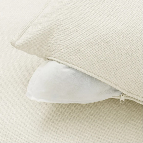 Convertible 4-Seat Cloud Sectional Sofa with Ottoman – L-Shaped, Padded Armrests, Beige/Beige-White