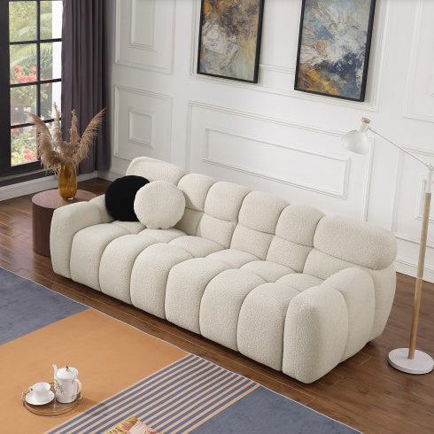 Marshmallow Bouclé Sofa 3-Seater – 87.4" Black Deep-Fit Design