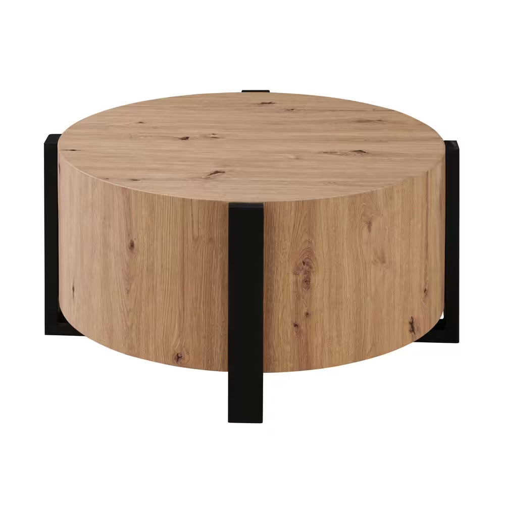 Darcie 36 In. Natural Faux Wood round Cocktail Coffee Table