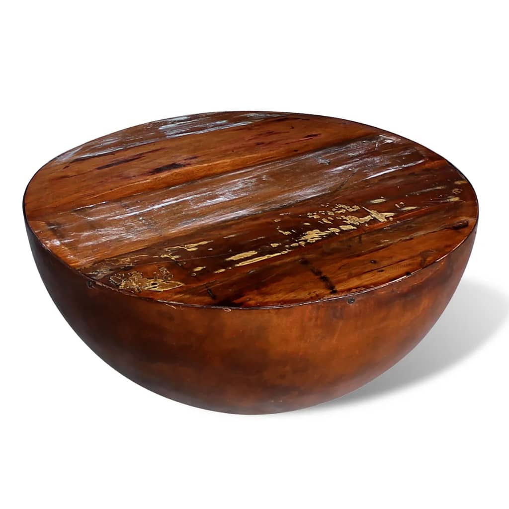 Rustic Bowl-Shaped Solid Reclaimed Wood Coffee Table