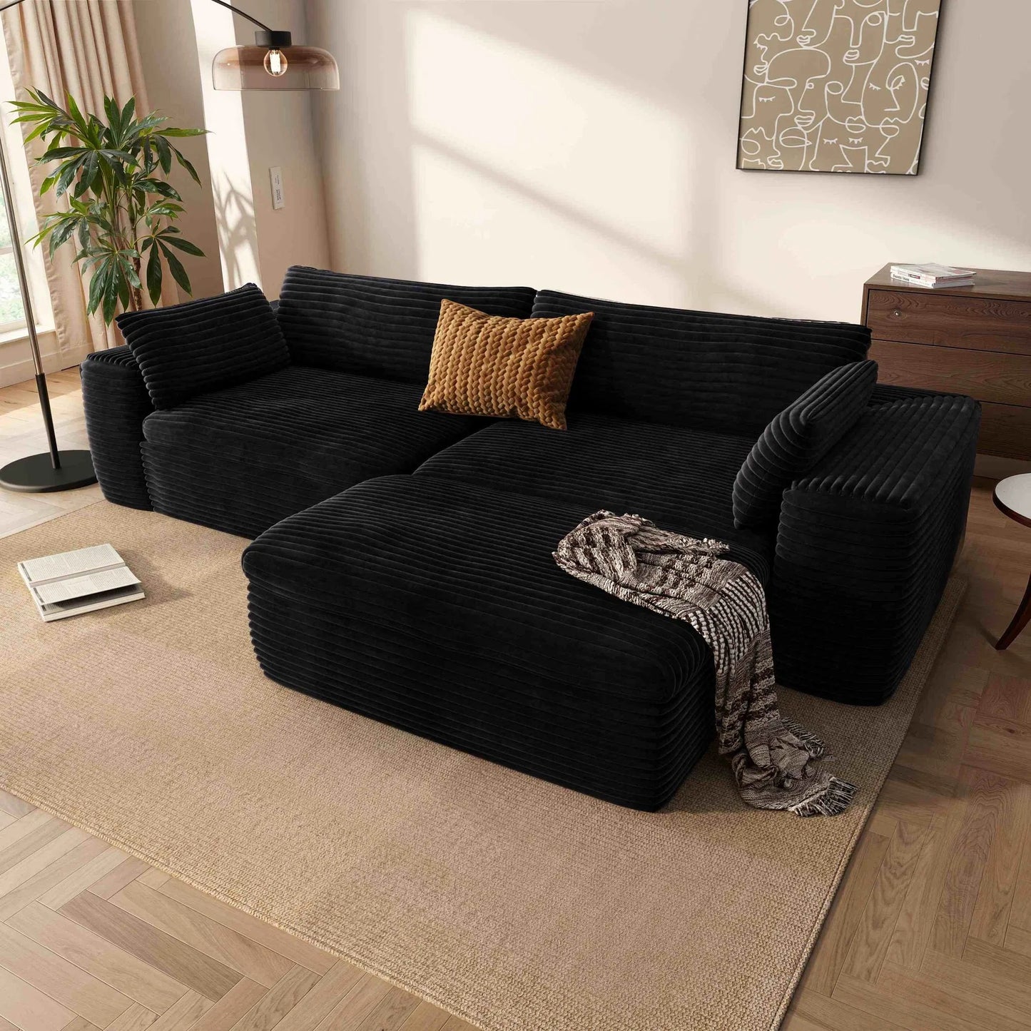 Cloud Sectional Couch with L-Shape Chaise — Black Modular Sofa, No Assembly