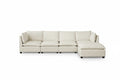 Convertible 4-Seat Cloud Sectional Sofa with Ottoman – L-Shaped, Padded Armrests, Beige/Beige-White
