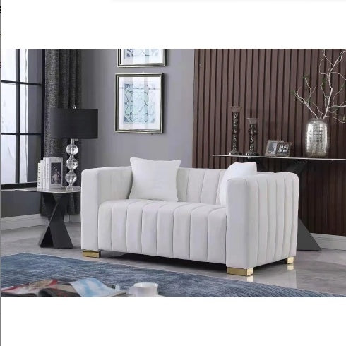 Modern Channel Chesterfield-Style Loveseat – Grey Velvet | Seraph & Stone