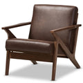 Baxton Studio Bianca Mid-Century Modern Walnut Wood Dark Brown Distressed Faux Leather Lounge Chair