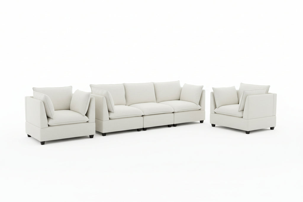 3-Piece Chenille Fabric Sofa Set – | Beige & White
