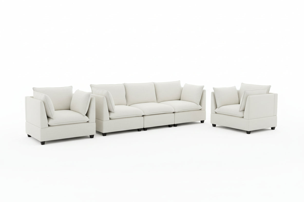 3-Piece Chenille Fabric Sofa Set – | Beige & White