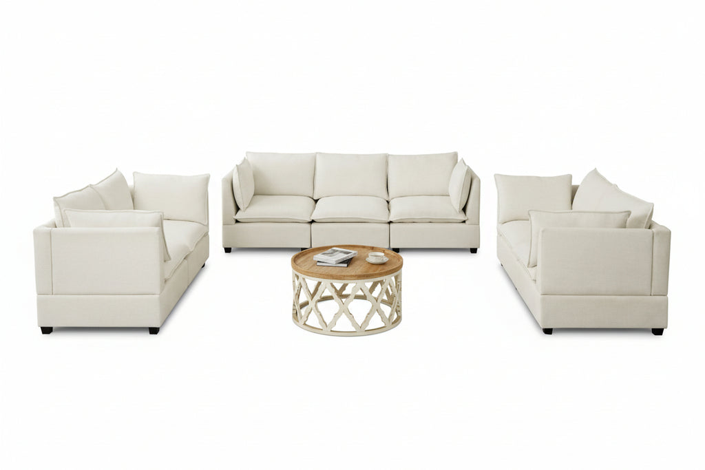 3-Piece Chenille Fabric Sofa Set – | Beige & White