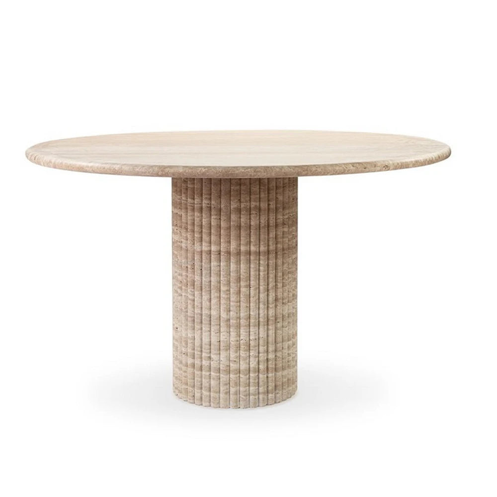 Fluted Oval Beige Travertine Dining Table