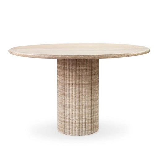 Fluted Oval Beige Travertine Dining Table