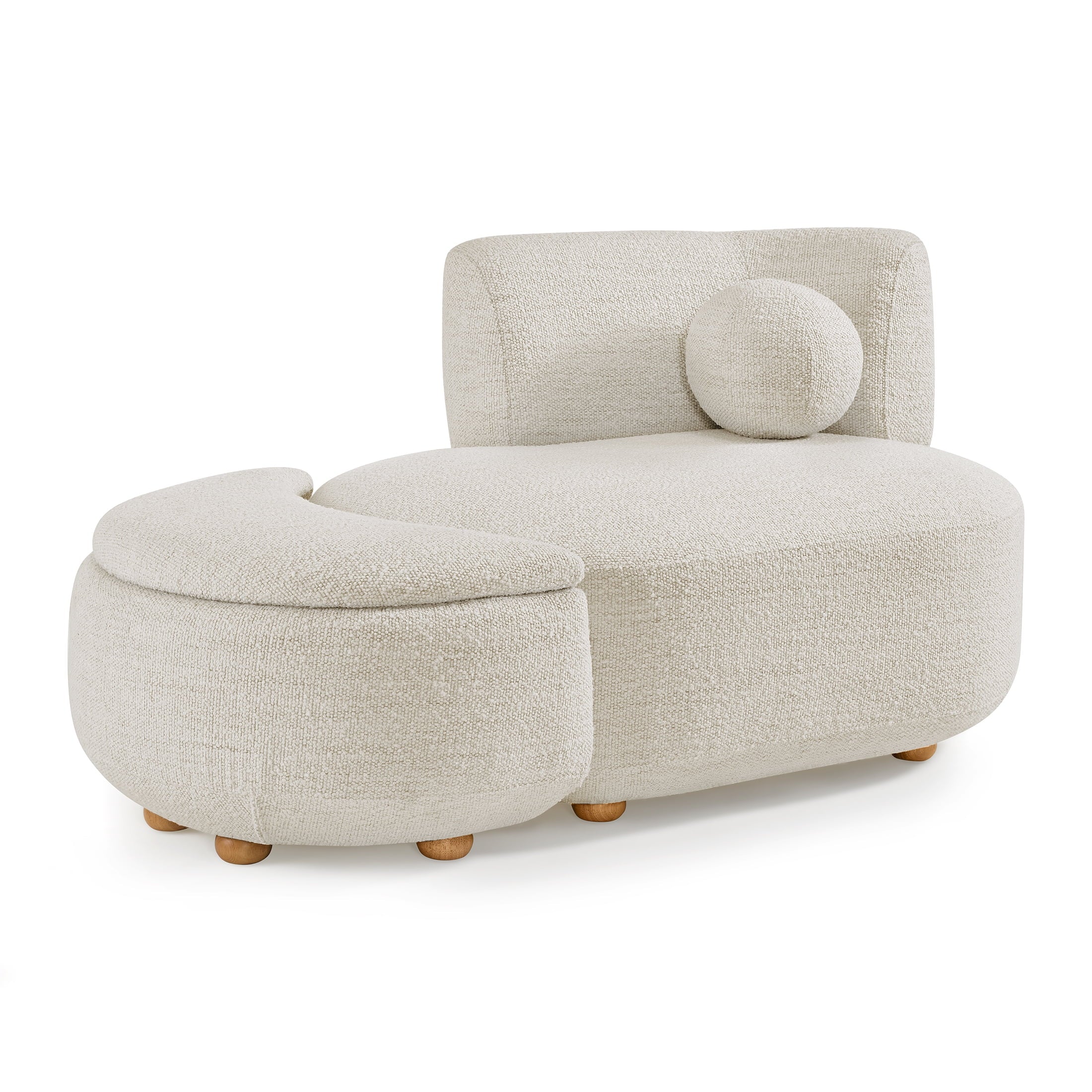 Juliet Modern Boucle Chaise & Storage Ottoman, Pearl