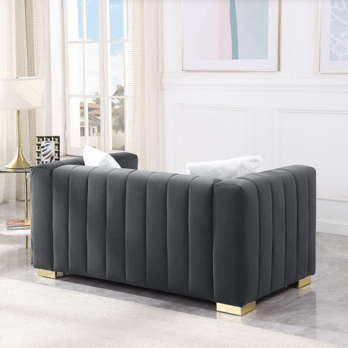 Modern Channel Chesterfield-Style Loveseat – Grey Velvet | Seraph & Stone