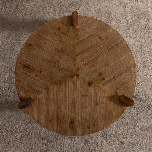 Rustic Natural Wood Round Coffee Table for Living Room – Easy Assembly