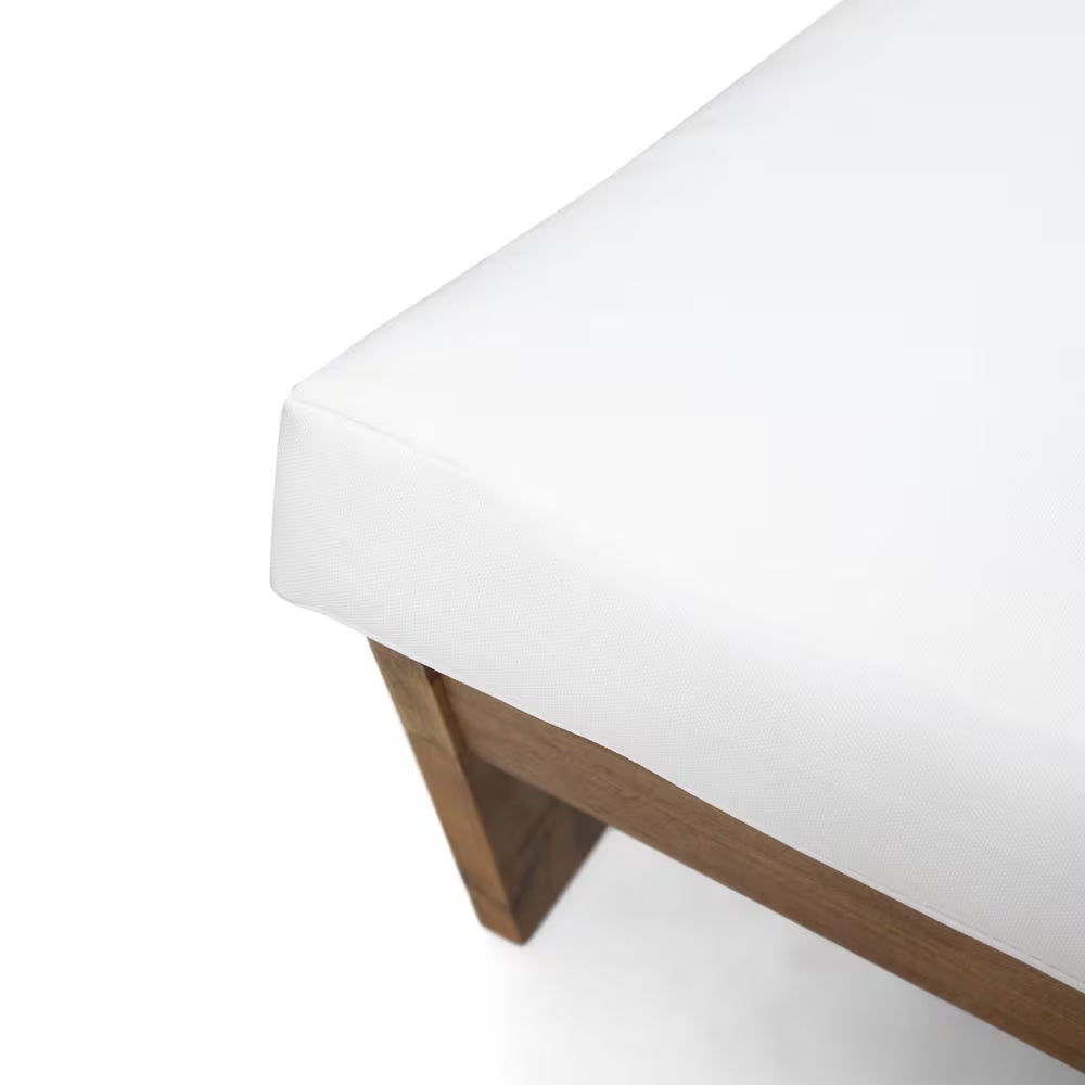 Figi Teak Wood Outdoor Patio Lounge Chair with White Cushion