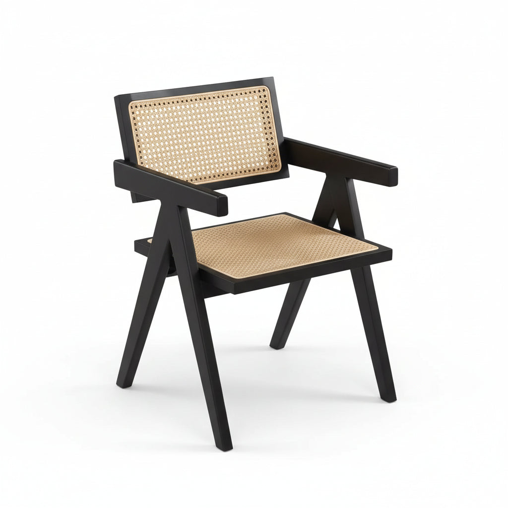 Cane Dining Chairs Set of 4, Rattan Kitchen Chairs Black for Dining Room with Armrest, Customized