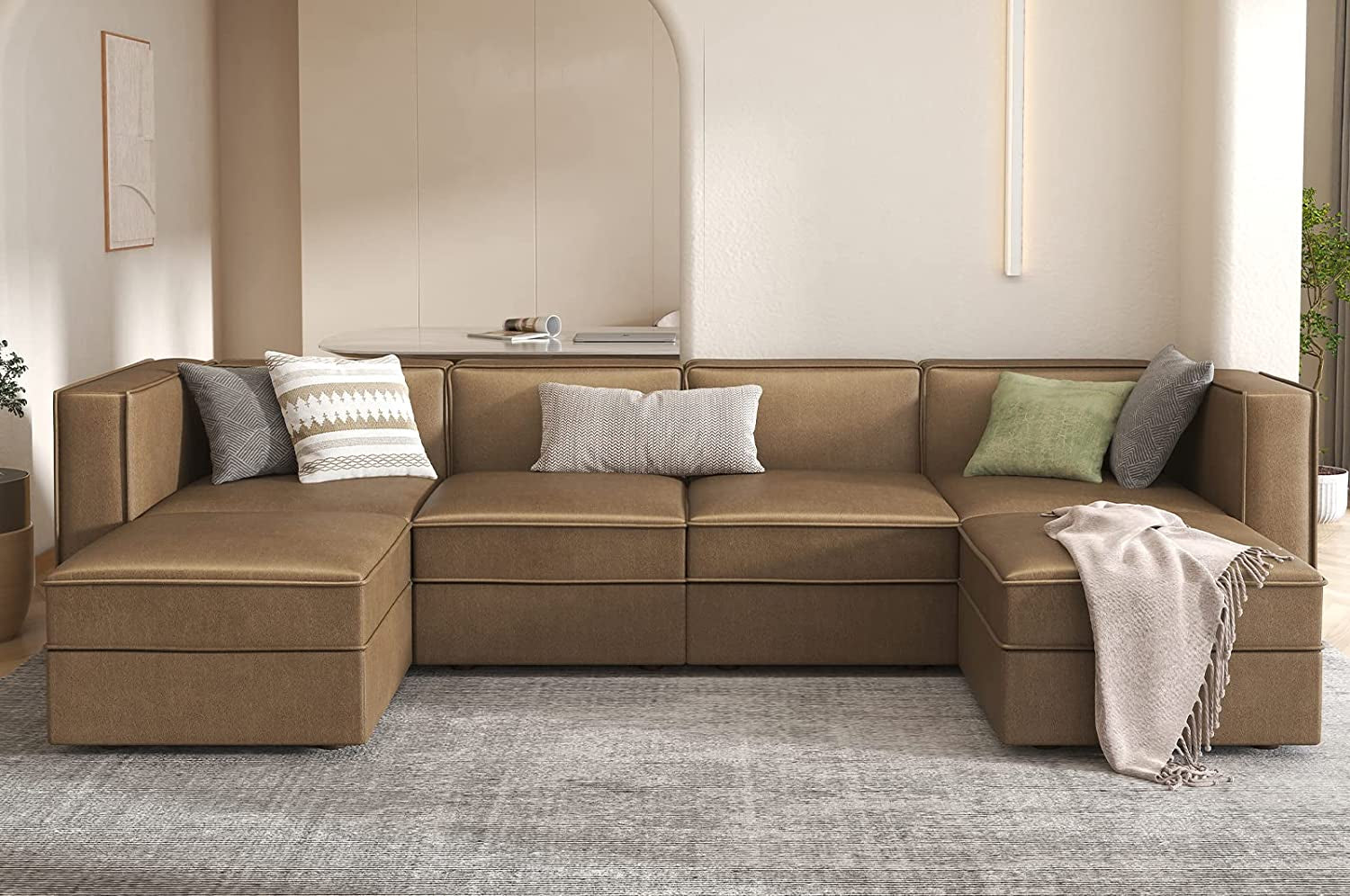 Convertible Sectional Sofa, U Shaped Couch with Storage Seats, Modular Sofa Couch with Convertible Chaise, Huckleberry Brown