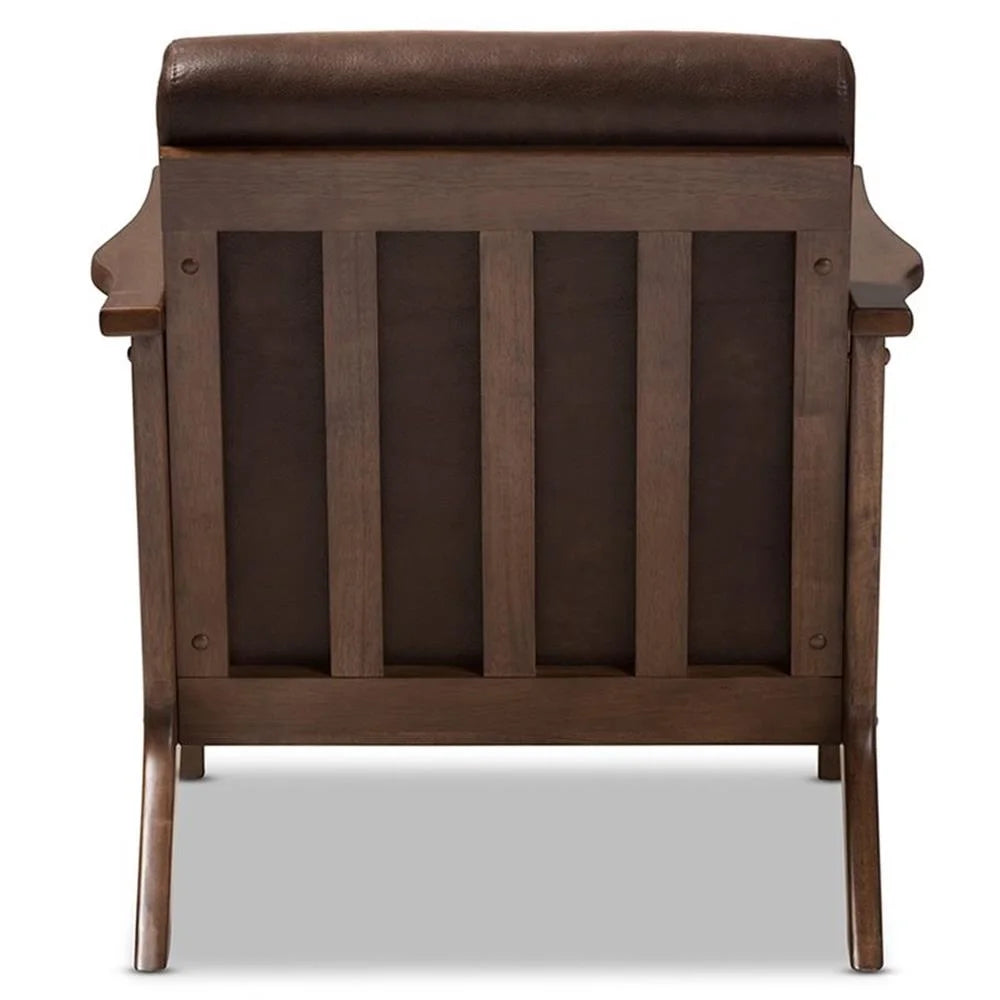 Baxton Studio Bianca Mid-Century Modern Walnut Wood Dark Brown Distressed Faux Leather Lounge Chair