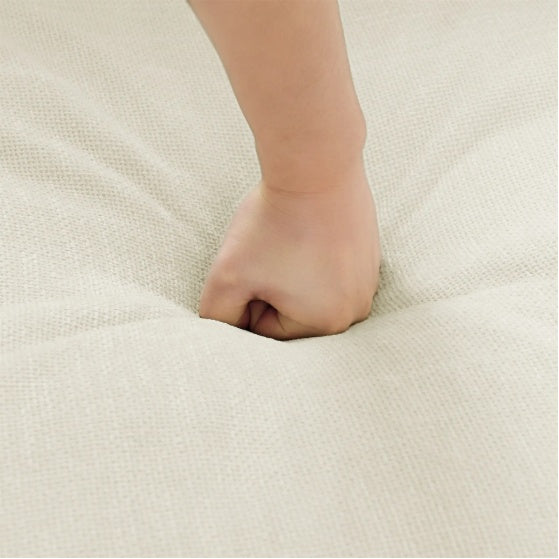 Convertible 4-Seat Cloud Sectional Sofa with Ottoman – L-Shaped, Padded Armrests, Beige/Beige-White