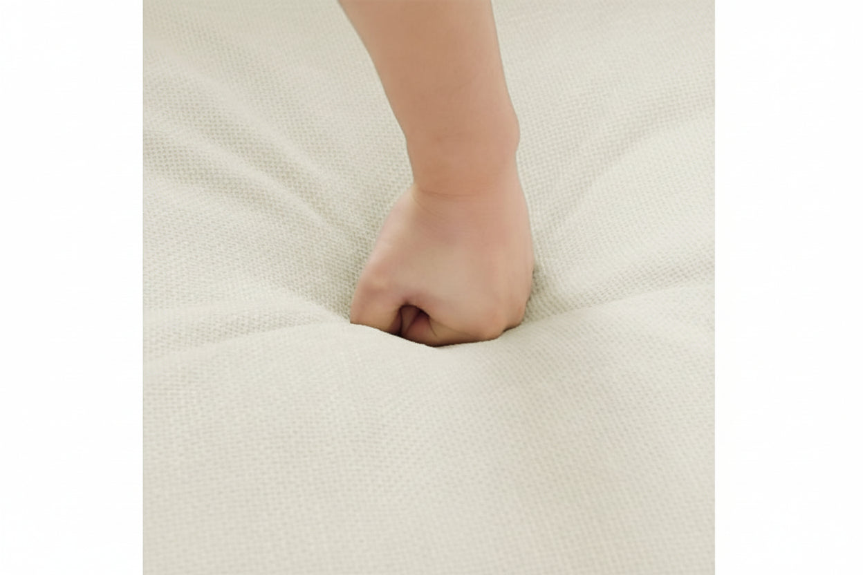 Convertible 4-Seat Cloud Sectional Sofa with Ottoman – L-Shaped, Padded Armrests, Beige/Beige-White