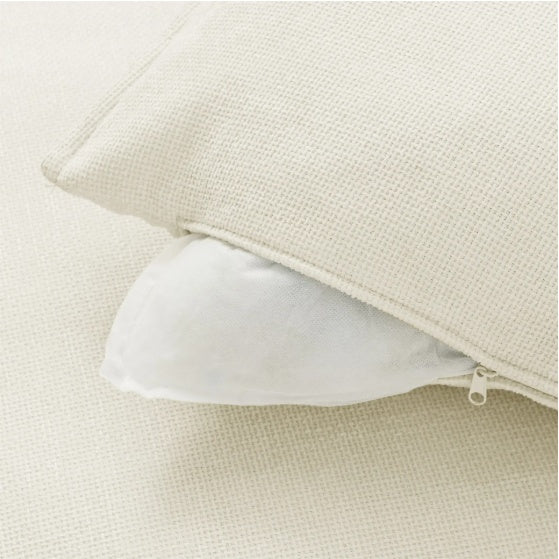 3-Piece Chenille Fabric Sofa Set – 3-Seater + Loveseat + Accent | Beige & White