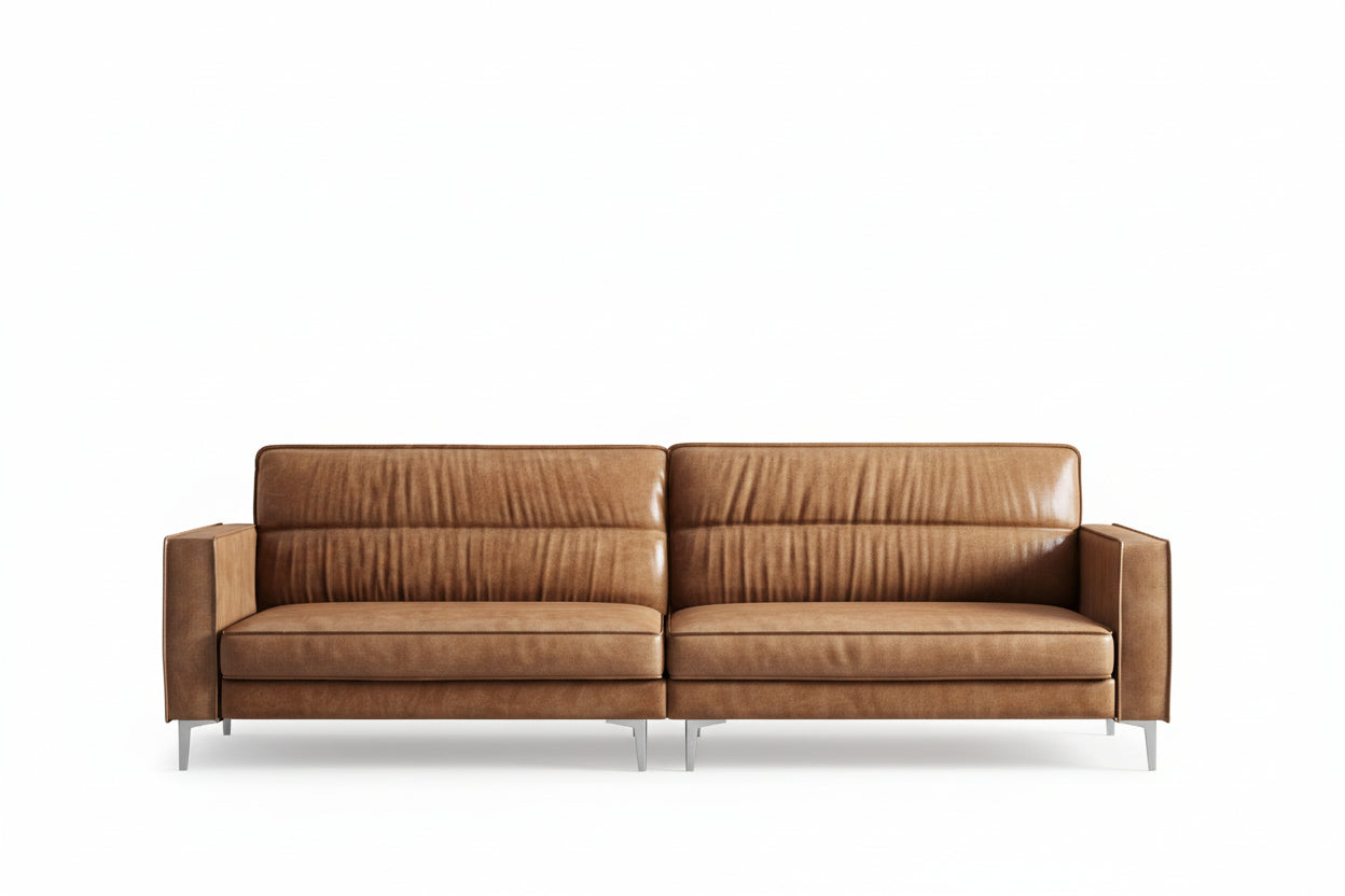 Luck Live Modern 86.61 Inch Luxury Brown Oil Wax Leather Couch – High-End Vintage Sofa with Sturdy Frame and Cozy Feel.