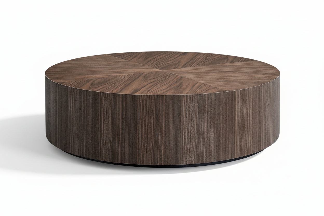 35.43 Inch Modern round Coffee Table MDF Coffee Table for Living Room,Drum Center Table for Apartment,No Need Assembly,Walnut