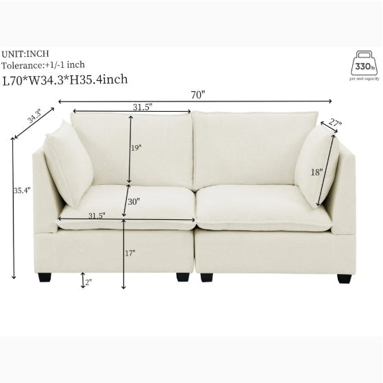 3-Piece Chenille Fabric Sofa Set – 3-Seater + Loveseat + Accent | Beige & White