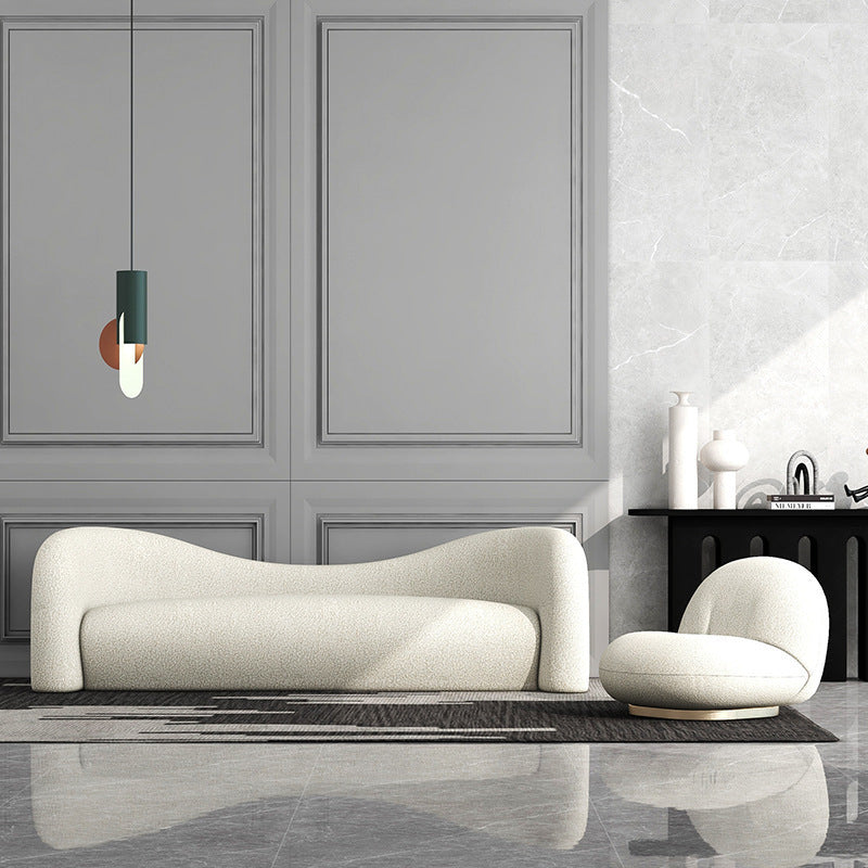 Lamb Wool Living Room Sofa — Luxe Off-White Fabric & High-Density Comfort