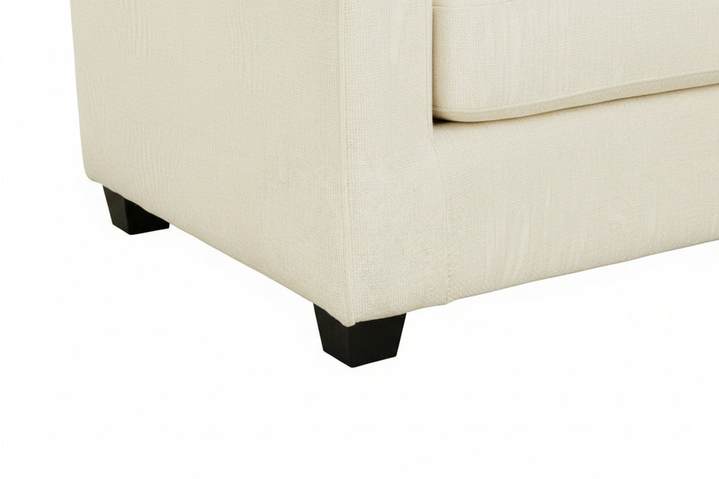 Convertible 4-Seat Cloud Sectional Sofa with Ottoman – L-Shaped, Padded Armrests, Beige/Beige-White