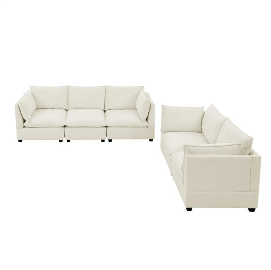 2-Piece Chenille Fabric Sofa Set – 3-Seater & Loveseat | Beige-White Luxury Comfort