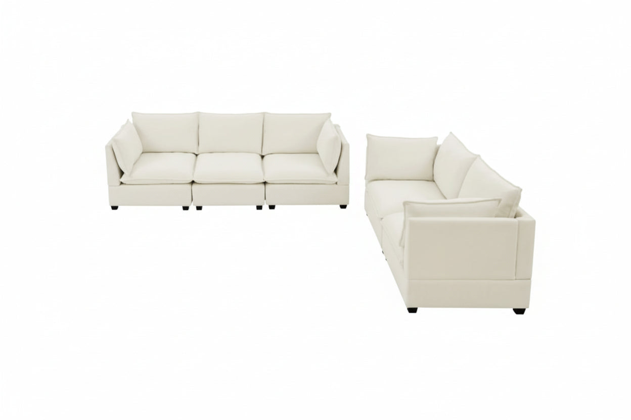 Chenille Sofa Set – Loveseat | Beige-White Luxury Comfort