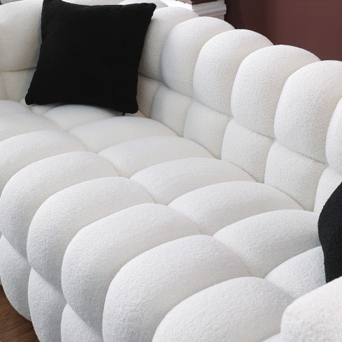 3-Seater Marshmallow Bouclé Sofa – 84.3″ Length, Deep Comfort White