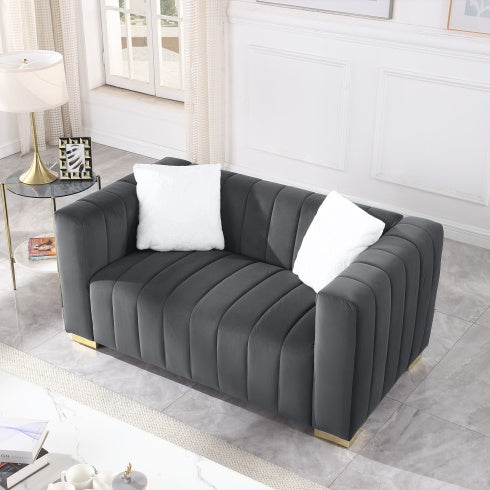 Modern Channel Chesterfield-Style Loveseat – Grey Velvet | Seraph & Stone
