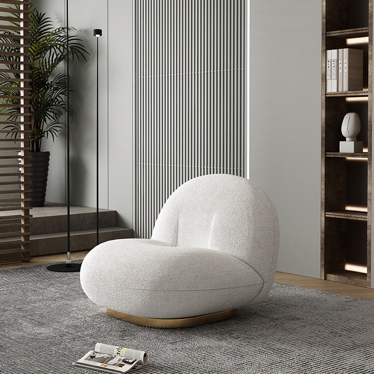 Lamb Wool Living Room Sofa — Luxe Off-White Fabric & High-Density Comfort