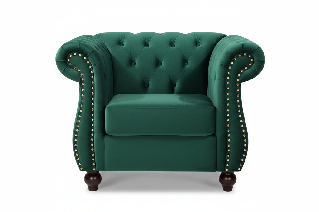 Chester 40.55 In. Wide Rolled Arm Velvet Modern Straight Living Room Chair, Green