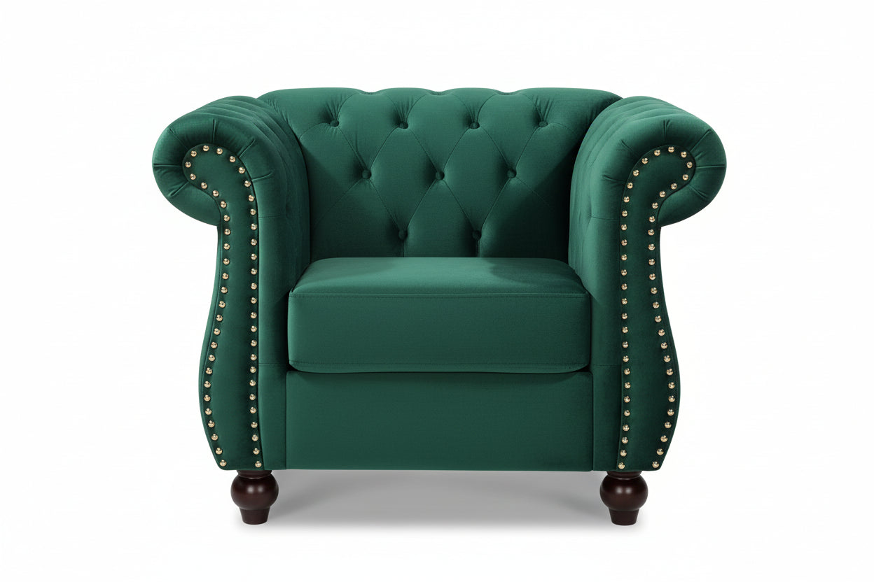 Chester 40.55 In. Wide Rolled Arm Velvet Modern Straight Living Room Chair, Green