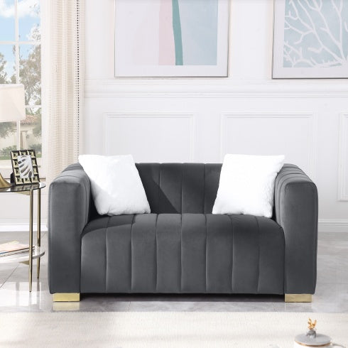 Modern Channel Chesterfield-Style Loveseat – Grey Velvet | Seraph & Stone