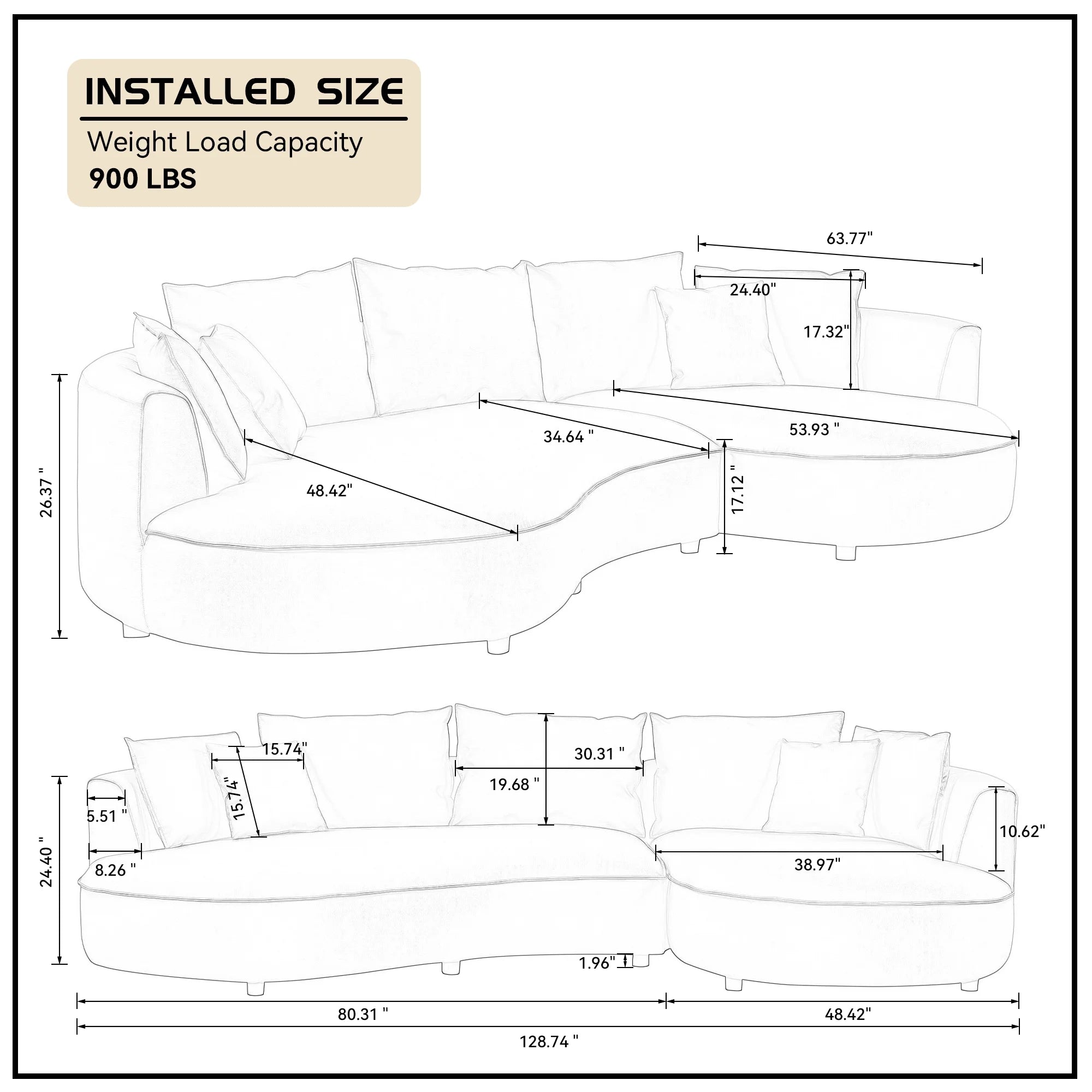 5-Seat Modern Sectional Curved Sofa Couch for Living Room Apartment Office,Orange