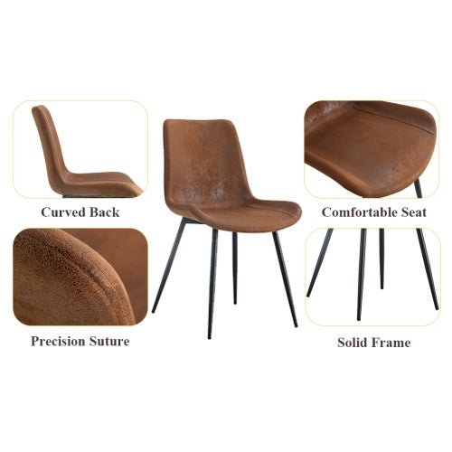Table And Chair Set.67x36 Wood-Textured MDF Dining Table Set With 4 Brown Suede Chairs.MDF Sticker,Wood Colored Texture Sticker,Brown Armless Dining Chair,Suitable For Kitchen,Dining Room,etc.