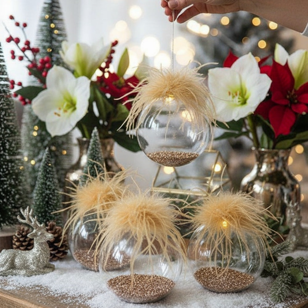 4PCS Set 4.7in Christmas Glass Ball Ornaments For Wall Hanging Tree Holiday Home Decorations