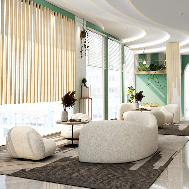 Lamb Wool Living Room Sofa — Luxe Off-White Fabric & High-Density Comfort