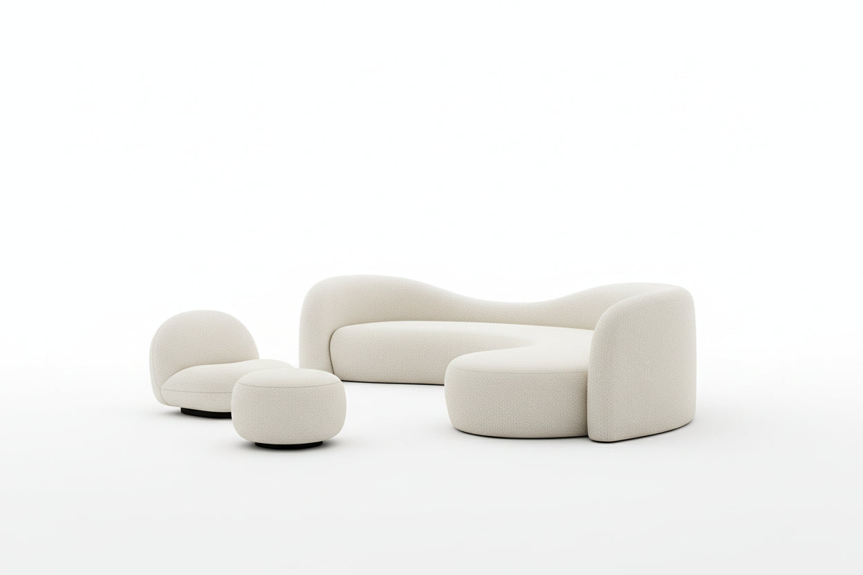 Lamb Wool Living Room Sofa| Luxe Off-White