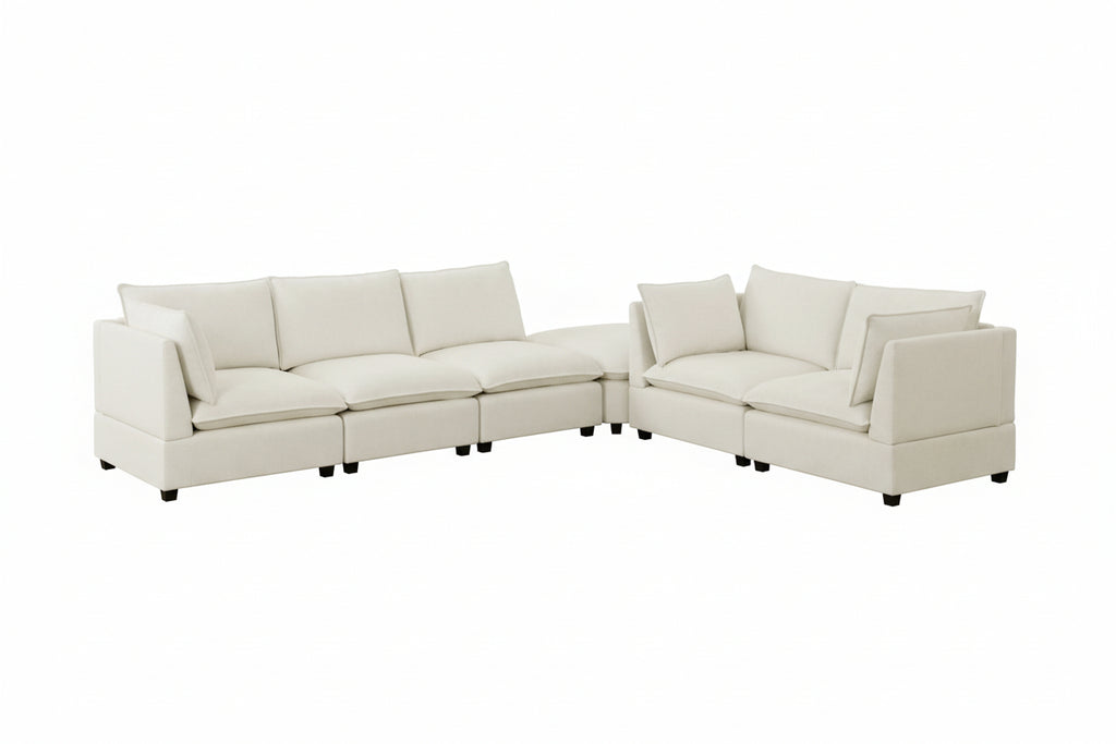 Chenille Sofa Set – Loveseat | Beige-White Luxury Comfort